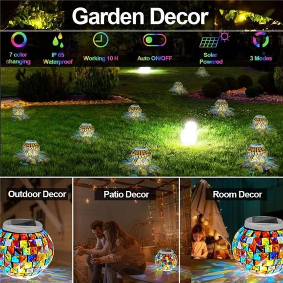 Color Changing Solar Powered Glass Ball Garden Lights - Picture 3 of 7